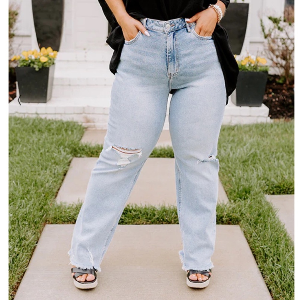 High waist straight leg jeans